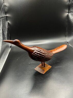 Hand-Carved Wooden Roadrunner Figurine Jamaica Rustic Decor Vintage Mid century